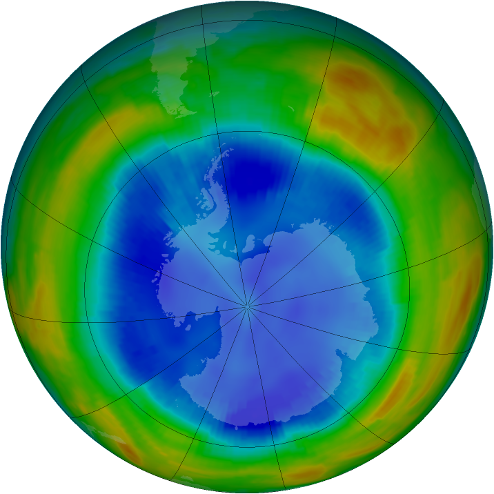 Antarctic ozone map for 20 August 1996